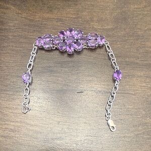 Elegant Vintage Sterling Silver 925 Purple Stone Bracelet